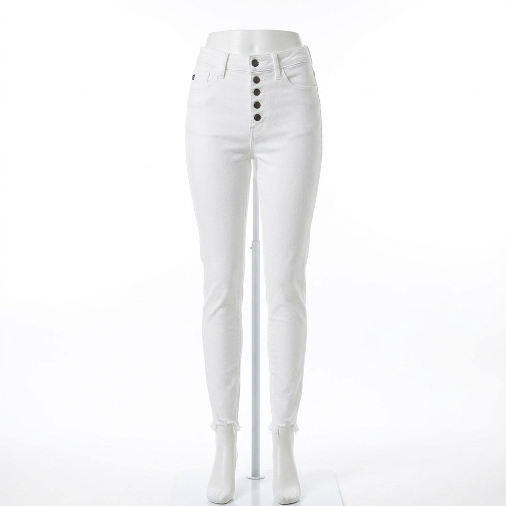 NEW KANCAN buttonfly distressed skinny jeans in white